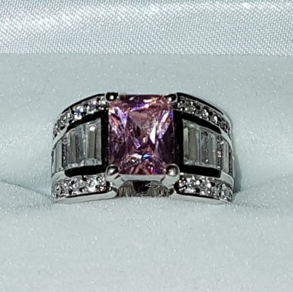 Jewelry - NEW Ice Pink Sapphire Baquette Sterling Silver Ring Engagement Promise Luxurious